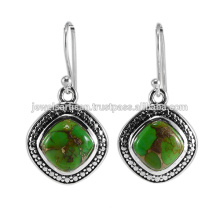 Boucles d&#39;oreilles en argent sterling 925 en perles de turquoise en cuivre vert